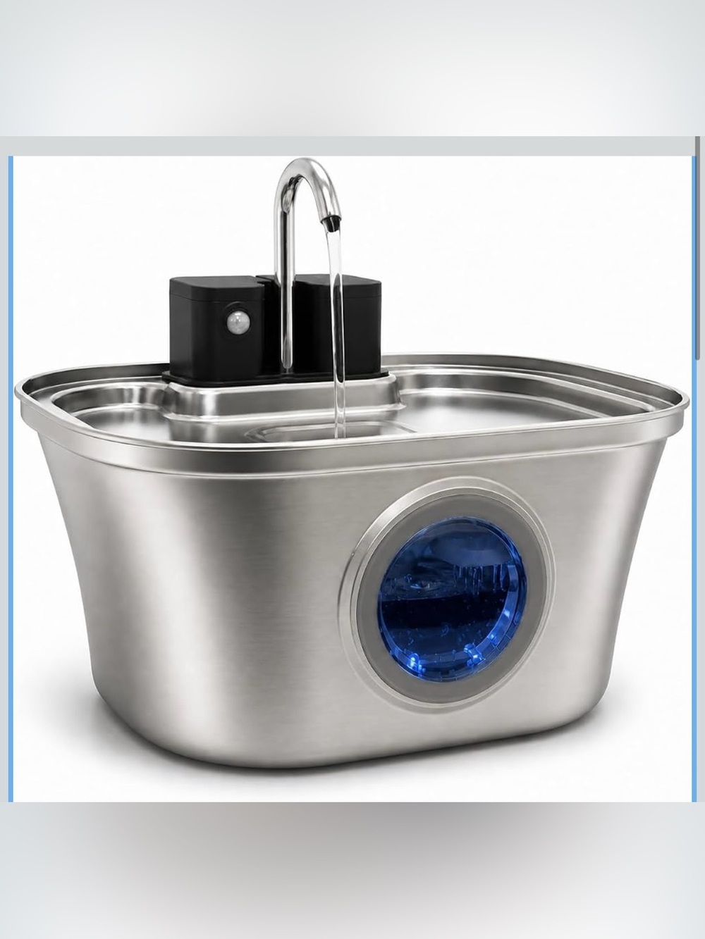 Stainless Steel Automatic Pet Water Fountain - Blue Window